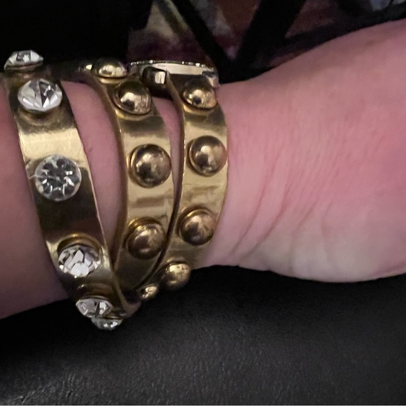 Gold Wrap Watch w/ Rhinestones & Mother of Pearl Face - Snap Button Close - Picture 8 of 12